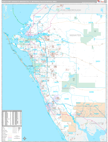 North Port-Sarasota-Bradenton Metro Area Wall Map